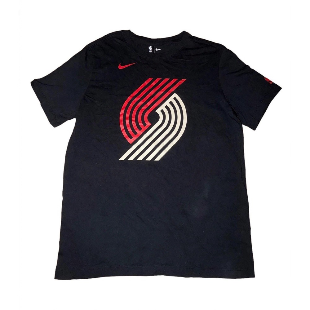 Portland Trail Blazers Shirt Mens L Nike NBA Black Red White Pinwheel Logo Tee